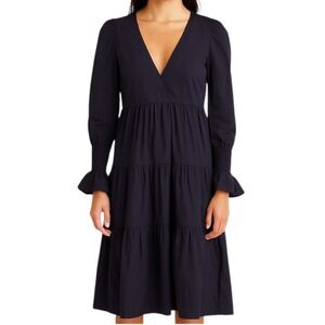 Pomander Place‎ Dress XS Womens Navy Blue Tiered Long Sleeve V Neck Casual